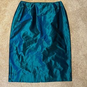 Carlisle Silk Pencil Fully Lined Skirt Shimmering MetallicTeal Size 4